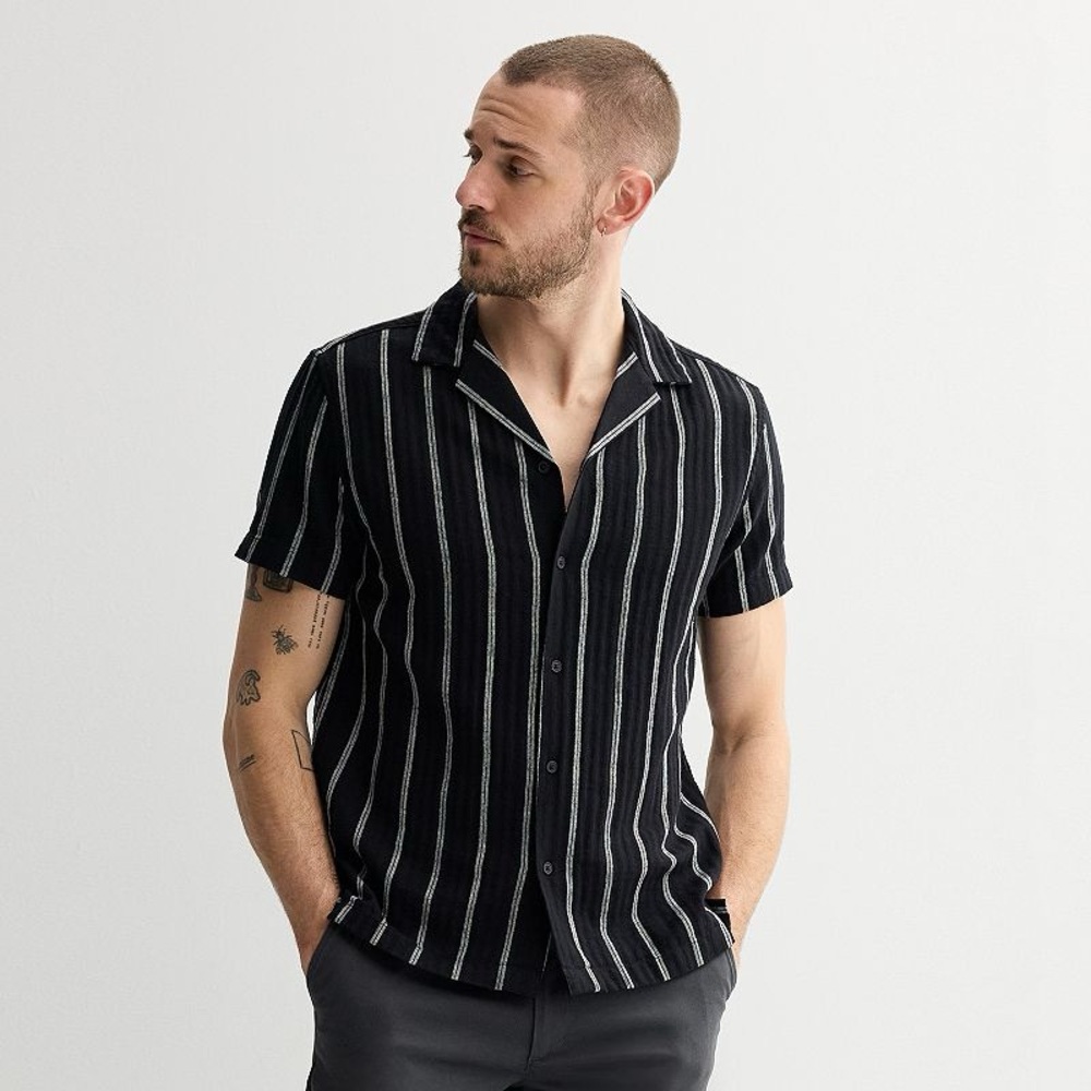 Kenneth Cole Black and White/Tan  Striped Shirt